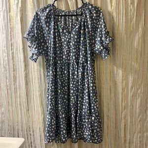 Flowy blue polka dot dress